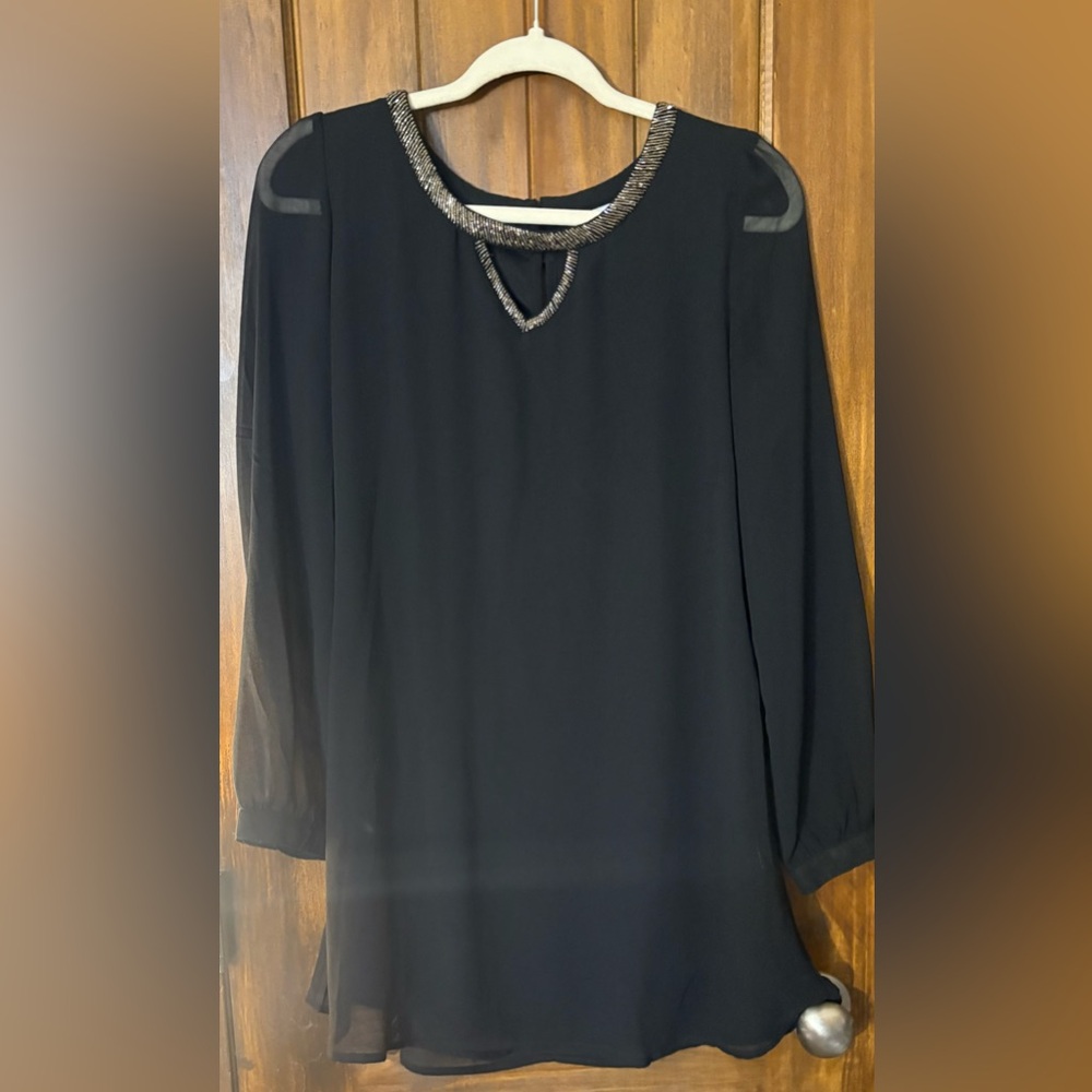 Charming Charlie. Elegant Black Dress with Embellished Neckline